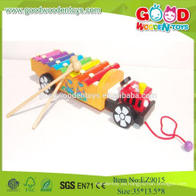 2015 Xilófono de madera popular vendedor caliente del tirón del carro de la música, instrumento musical colorido de los juguetes